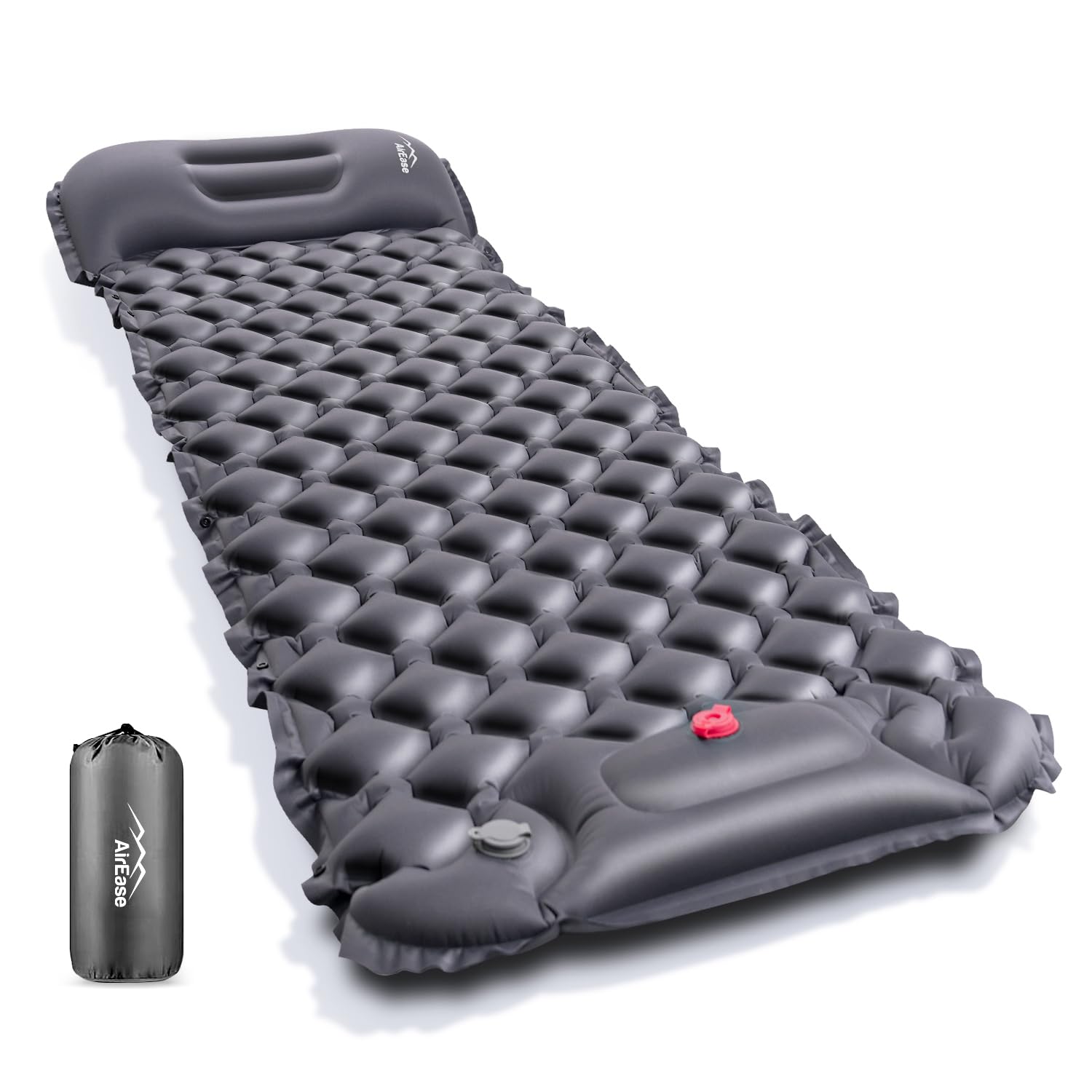 エアーマット キャンプ マット 足踏み式 【2025新開発＆25秒膨らむ】 車中泊 枕が付き アウトドア 防災 マットンパクト 寝袋 R値4.0 厚手 防水防潮 災害用 軽量 持ち運び便利 簡単収納 収納袋付き 日本語取扱説明書 グレー